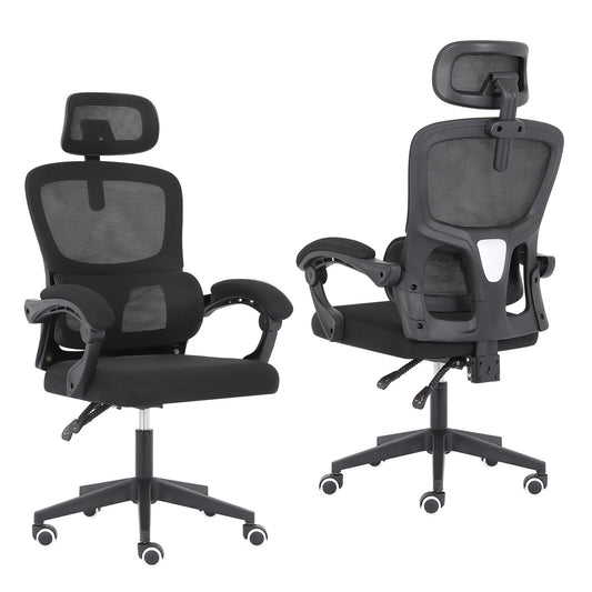 La Bella Black Ergonomic Office Chair - Lumbar Support, Adjustable Headrest VELTRA