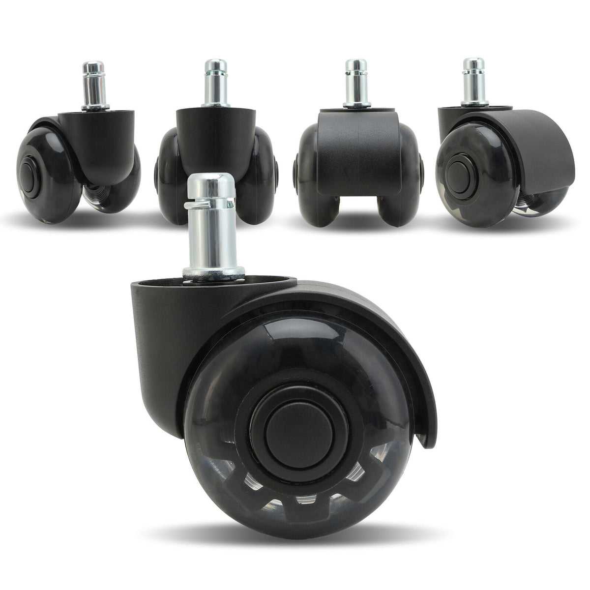 La Bella 5X Black 2'' Twin Wheel Office Chair Casters - Slient Smooth, 11x22mm Stem