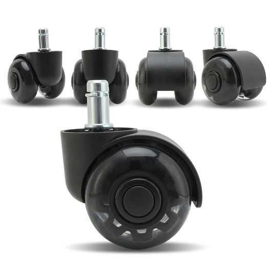 La Bella 5X Black 2'' Twin Wheel Office Chair Casters - Slient Smooth, 11x22mm Stem