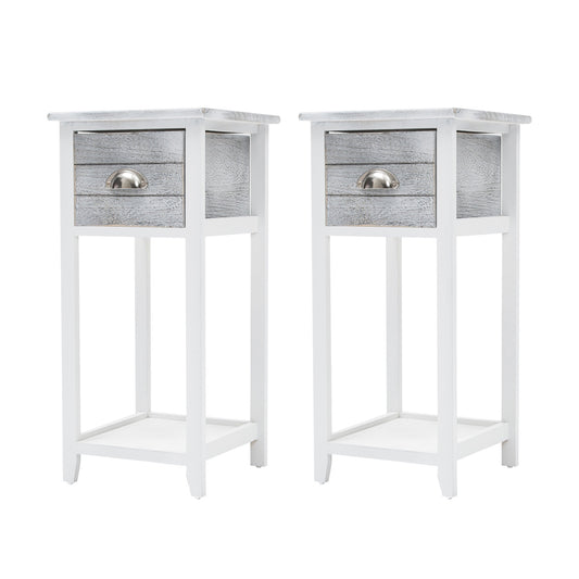 La Bella 2 Set Bedside Table Drawer Vintage Side Table Storage Cabinet VALERIE - Grey