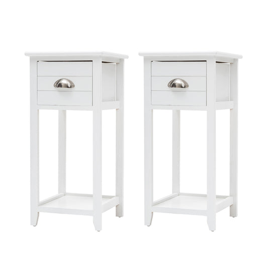 La Bella 2 Set Bedside Table Drawer Vintage Side Table Storage Cabinet Bedroom VALERIE - White