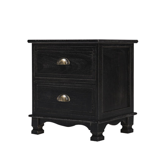 La Bella Bedside Table 2 Drawer Vintage Side Table Storage Cabinet Bedroom LYDIA - Black