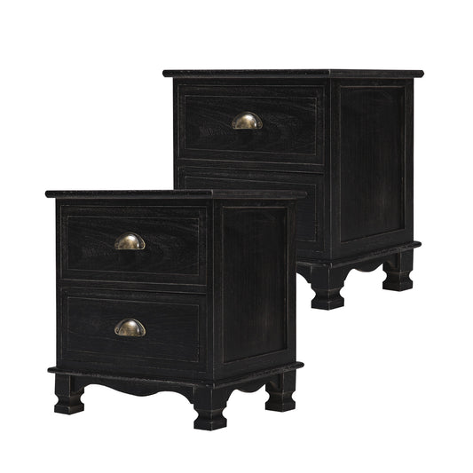 La Bella 2 Set Bedside Table 2 Drawer Vintage Side Table Storage Cabinet Bedroom LYDIA - Black