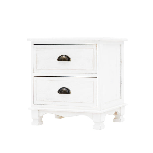 La Bella Bedside Table 2 Drawer Vintage Side Table Storage Cabinet Bedroom LYDIA - White