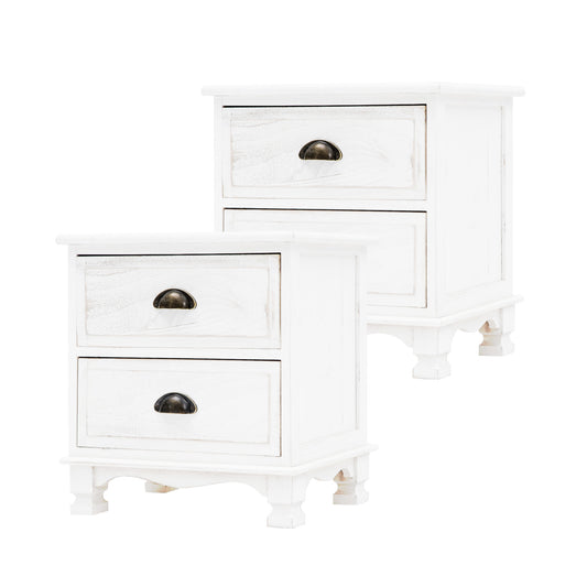 La Bella 2 Set Bedside Table 2 Drawer Vintage Side Table Storage Cabinet Bedroom LYDIA - White