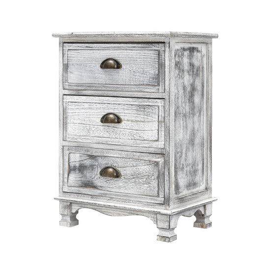 La Bella Bedside Table 3 Drawer Vintage Side Table Storage Cabinet Bedroom CLARA - Grey