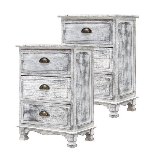 La Bella 2 Set Bedside Table 3 Drawer Vintage Side Table Storage Cabinet Bedroom CLARA - Grey