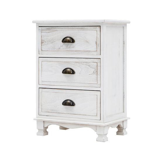 La Bella Bedside Table 3 Drawer Vintage Side Table Storage Cabinet Bedroom CLARA - White