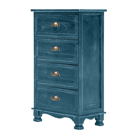 La Bella Bedside Table 4 Drawer Vintage Side Table Storage Cabinet Bedroom ADELINE - Blue