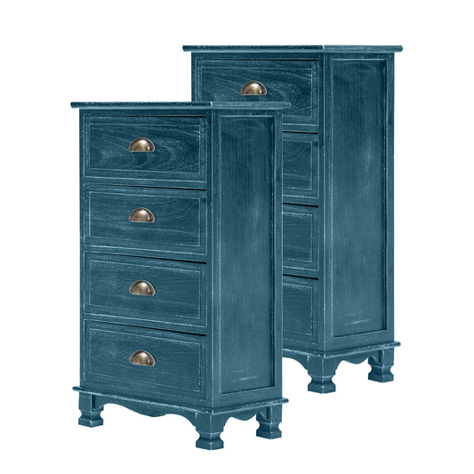 La Bella 2 Set Bedside Table 4 Drawer Vintage Side Table Storage Cabinet Bedroom ADELINE - Blue