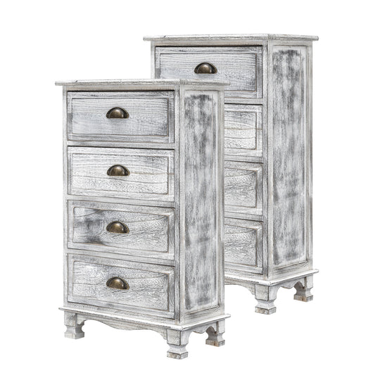 La Bella 2 Set Bedside Table 4 Drawer Vintage Side Table Storage Cabinet Bedroom ADELINE - Grey