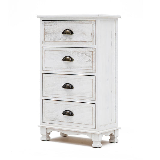 La Bella Bedside Table 4 Drawer Vintage Side Table Storage Cabinet Bedroom ADELINE - White