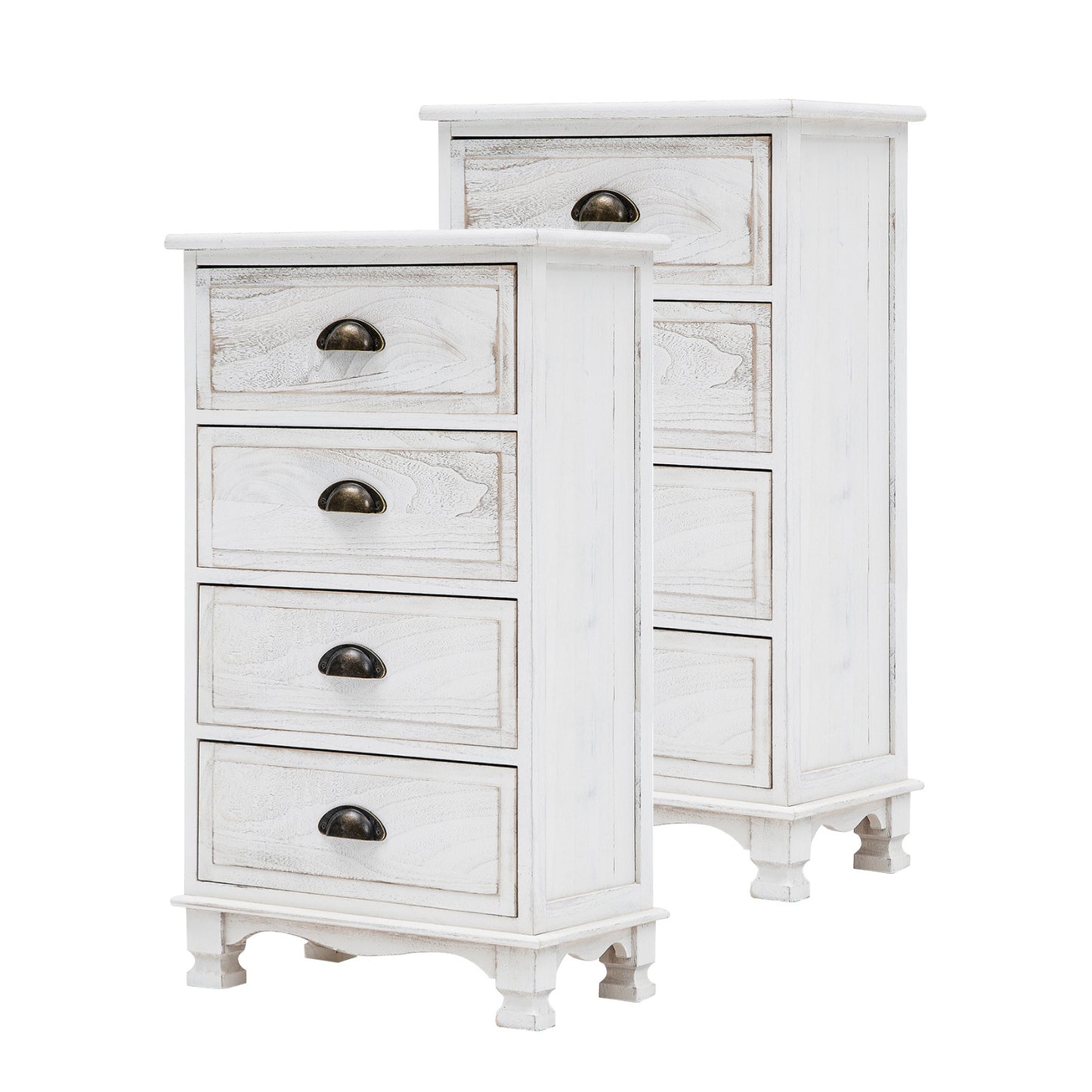 La Bella 2 Set Bedside Table 4 Drawer Vintage Side Table Storage Cabinet Bedroom ADELINE - White