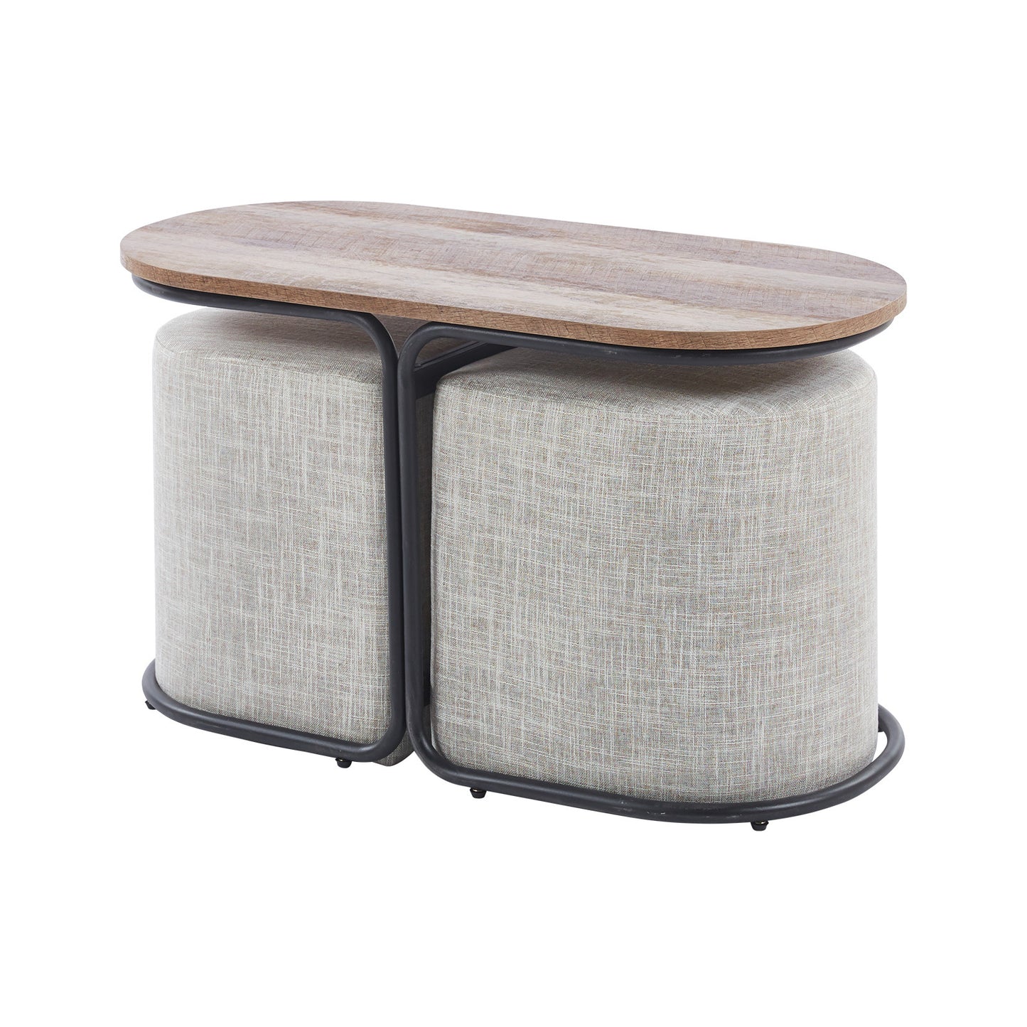 La Bella 3 Piece Set Coffee Table & Ottoman Wood Side End Table Industrial Rustic - Cream Grey