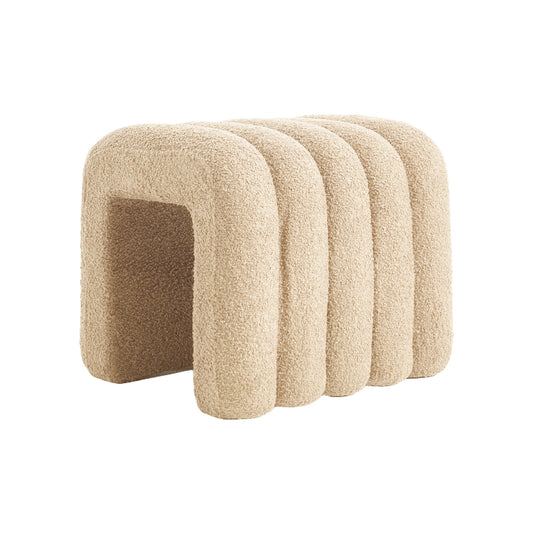 La Bella Ridge Arch Ottoman Stool Teddy Fleece Fabric Foot Rest 45cm - Beige