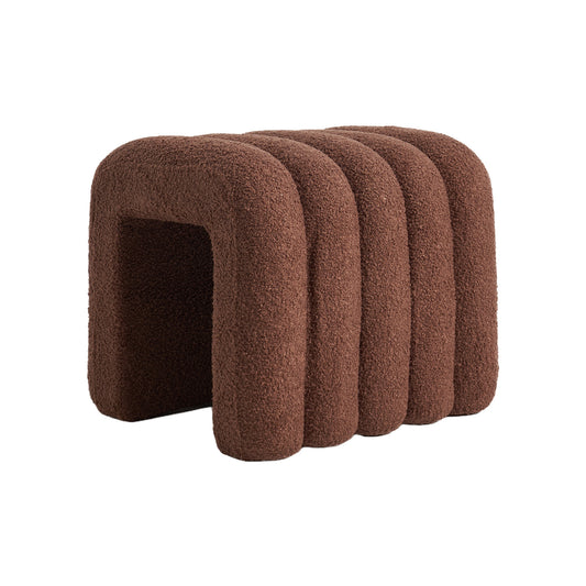 La Bella Ridge Arch Ottoman Stool Teddy Fleece Fabric Foot Rest 45cm - Brown