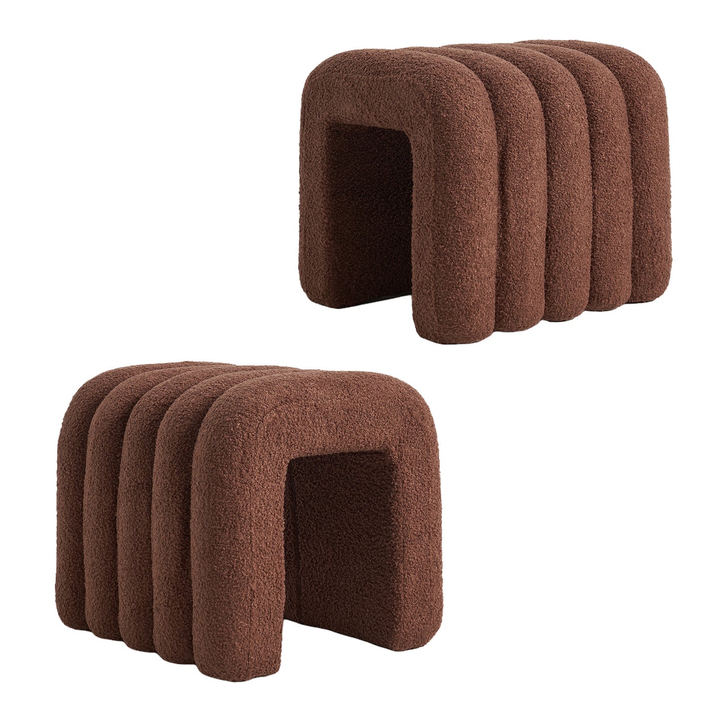 La Bella 2 Set Ridge Arch Ottoman Stool Teddy Fleece Fabric Foot Rest 45cm - Brown