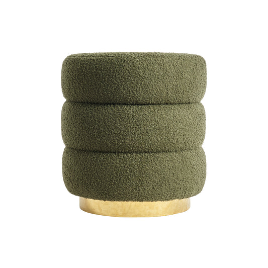 La Bella Round Stacked Ottoman Stool Teddy Fleece Fabric Foot Rest 38cm - Green