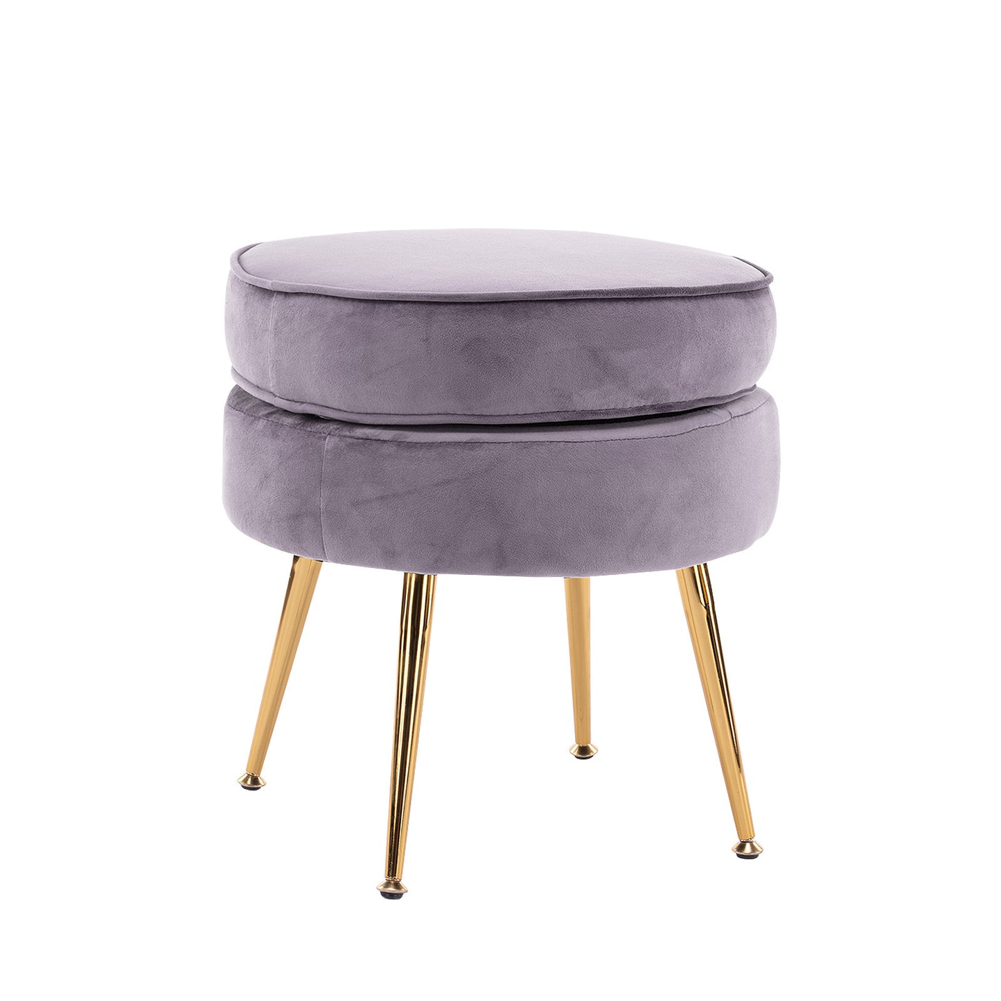 La Bella Ottoman Foot Stool Velvet Fabric Metal Leg Round - Grey