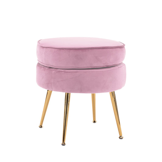 La Bella Ottoman Foot Stool Velvet Fabric Metal Leg Round - Pink