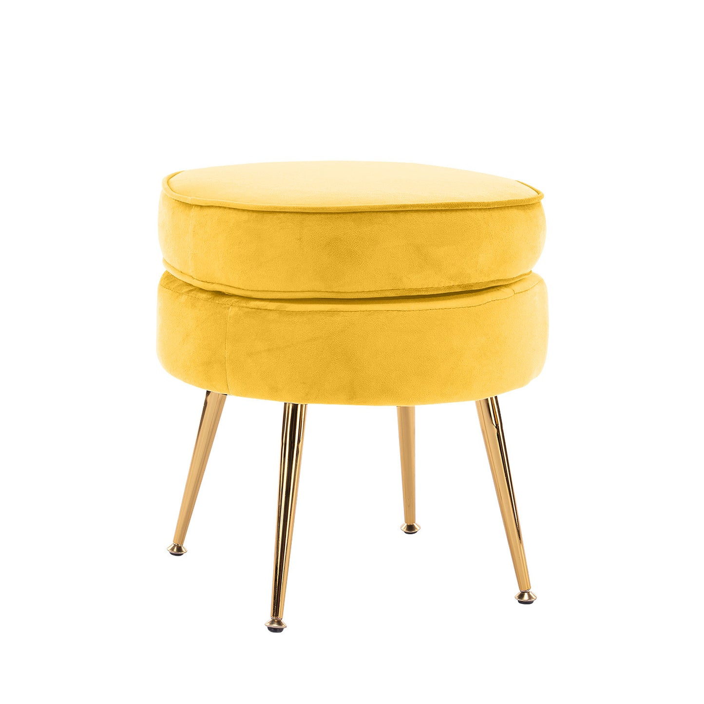 La Bella Ottoman Foot Stool Velvet Fabric Metal Leg Round - Yellow