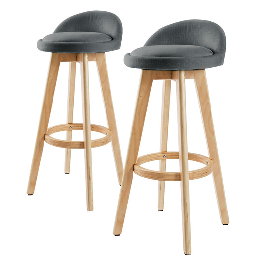 La Bella 2 Set Wooden Bar Stool 72cm Leila Fabric Dining Chairs Kitchen - Grey