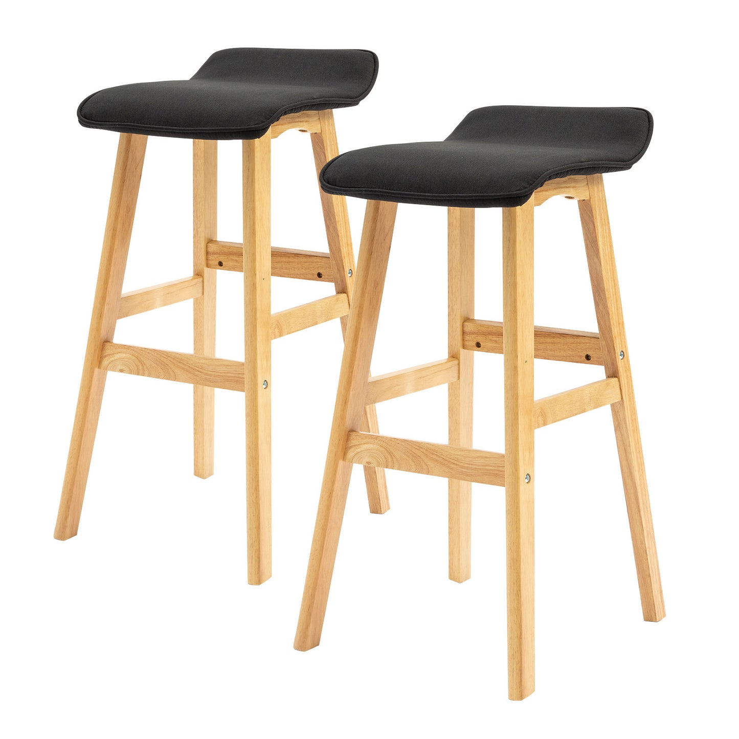 La Bella 2 Set Wooden Bar Stool 73cm Dara Fabric Dining Chairs Kitchen - Black