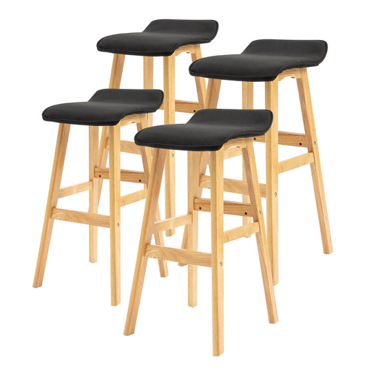 La Bella 4 Set Wooden Bar Stool 73cm Dara Fabric Dining Chairs Kitchen - Black