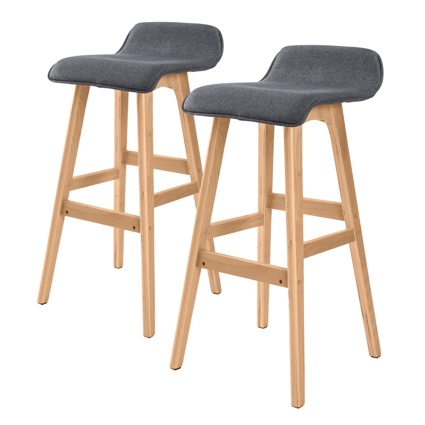 La Bella 2 Set Wooden Bar Stool 74cm Sophia Fabric Dining Chairs Kitchen - Grey