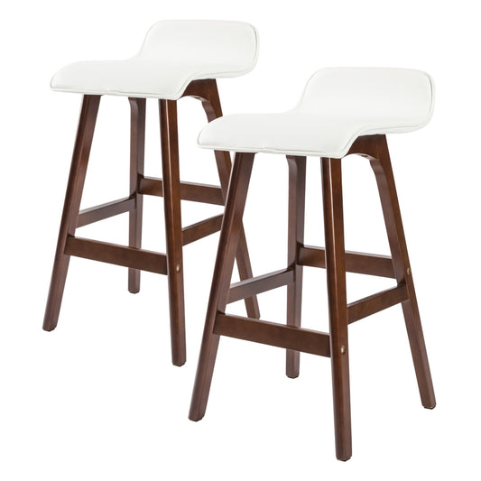 La Bella 2 Set Wooden Bar Stool 65cm Sophia Leather Dining Chairs Kitchen - White Brown