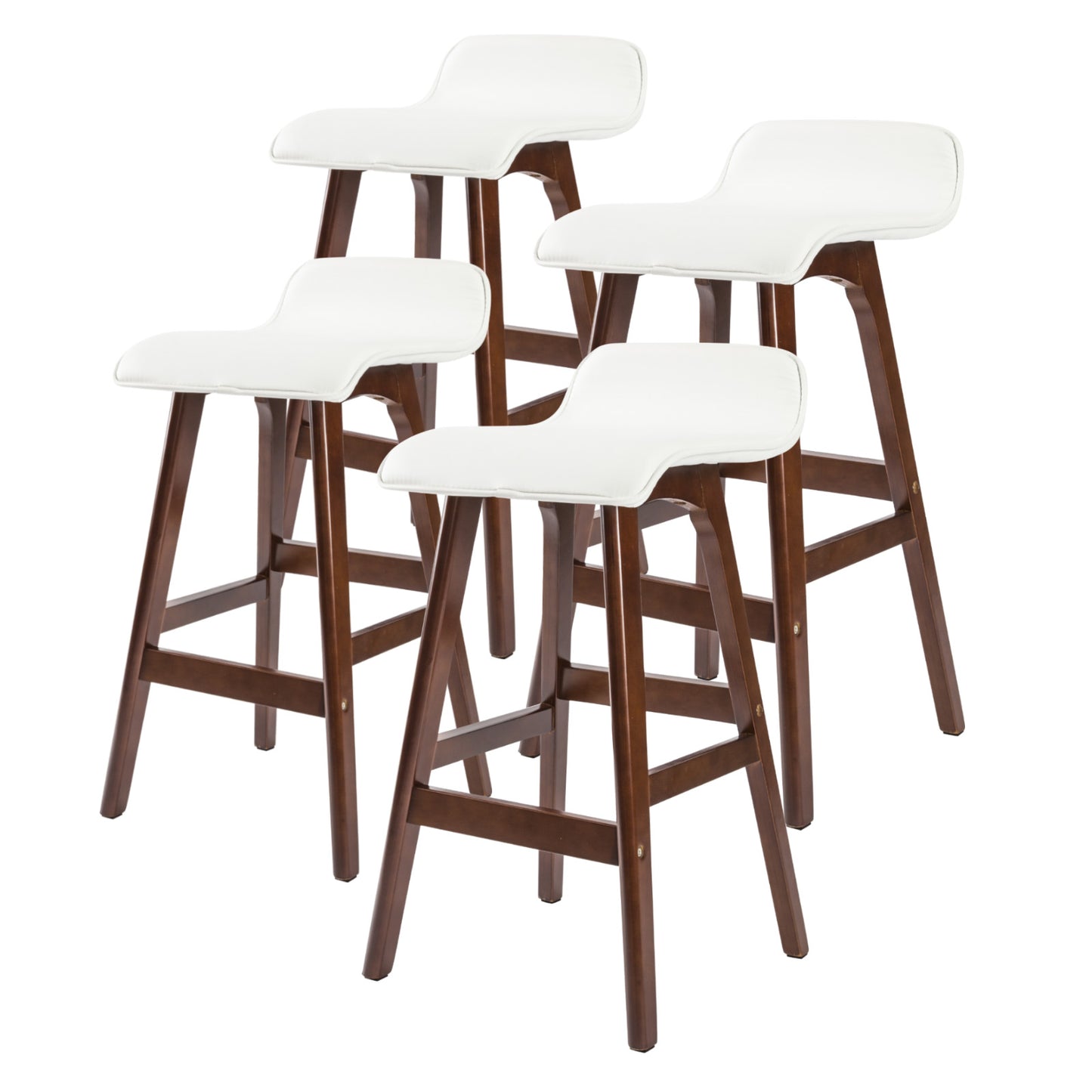 La Bella 4 Set Wooden Bar Stool 65cm Sophia Leather Dining Chairs Kitchen - White Brown