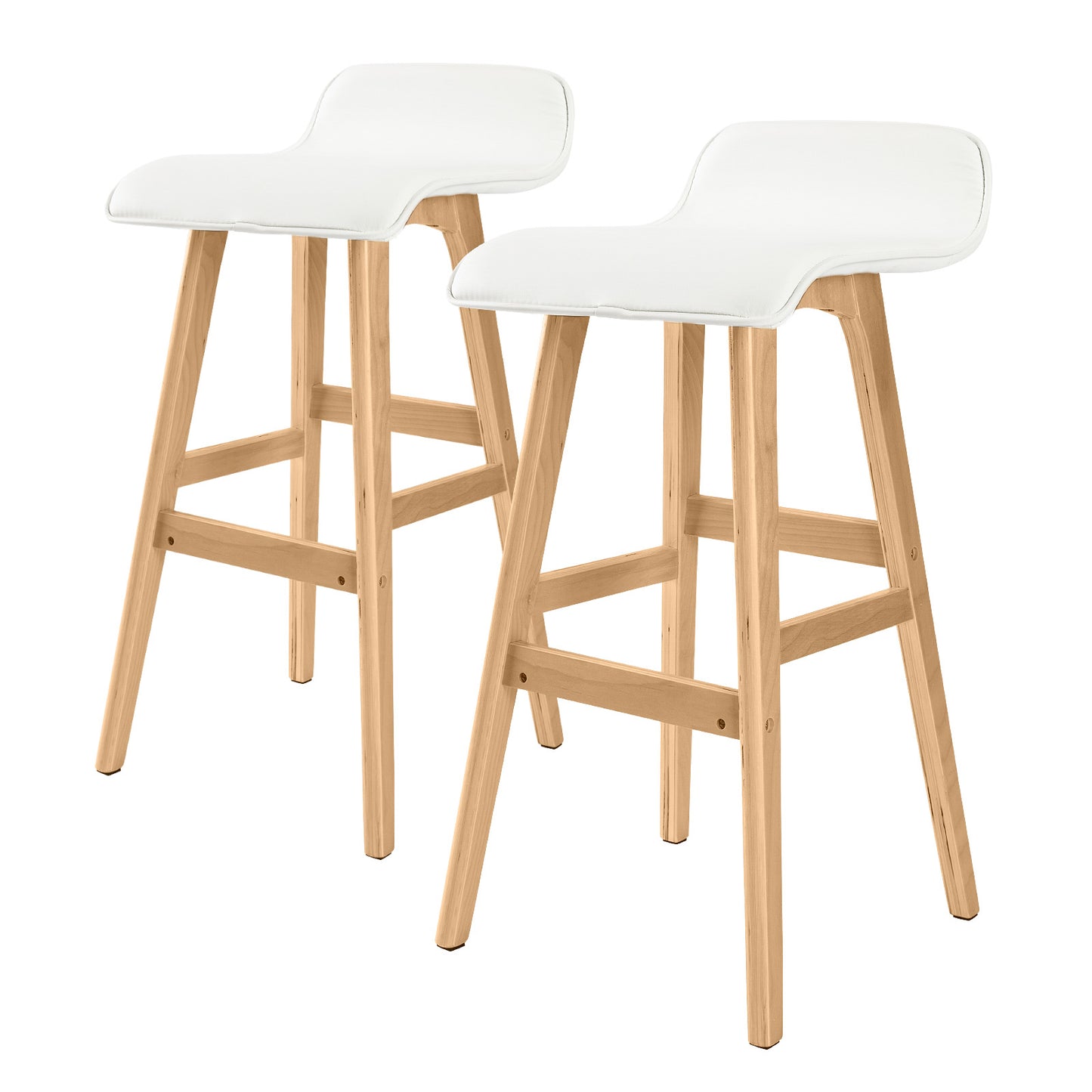 La Bella 2 Set Wooden Bar Stool 74cm Sophia Leather Dining Chairs Kitchen - White