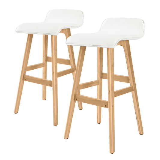 La Bella 2 Set Wooden Bar Stool 74cm Sophia Leather Dining Chairs Kitchen - White