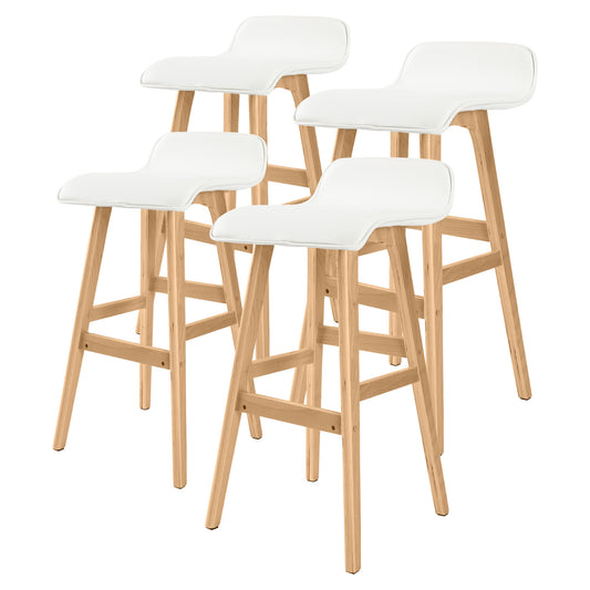 La Bella 4 Set Wooden Bar Stool 74cm Sophia Leather Dining Chairs Kitchen - White