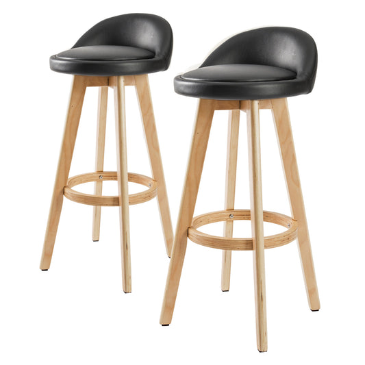 La Bella 2 Set Wooden Bar Stool 72cm Leila Leather Dining Chairs Kitchen - Black