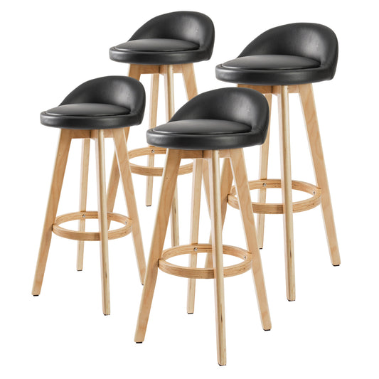 La Bella 4 Set Wooden Bar Stool 72cm Leila Leather Dining Chairs Kitchen - Black