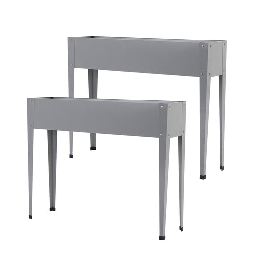 Home Ready 2 Set Raised Garden Bed Stand Galvanised Steel Planter Grow Plant Veggie Flowers 100x27x80cm - Grey