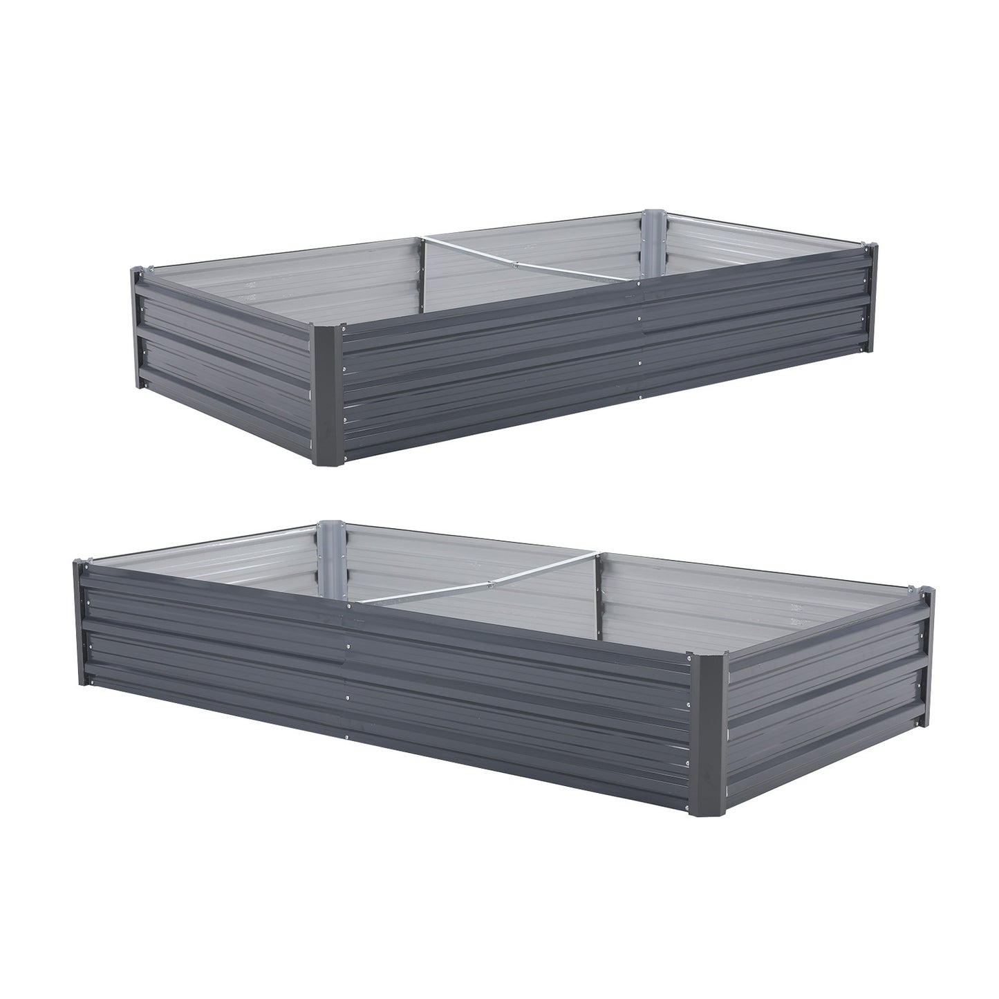 Home Ready 2 Set Raised Garden Bed Galvanised Steel Planter Grow Veggie Plant Flowers 180 x 90 x 30cm - Grey