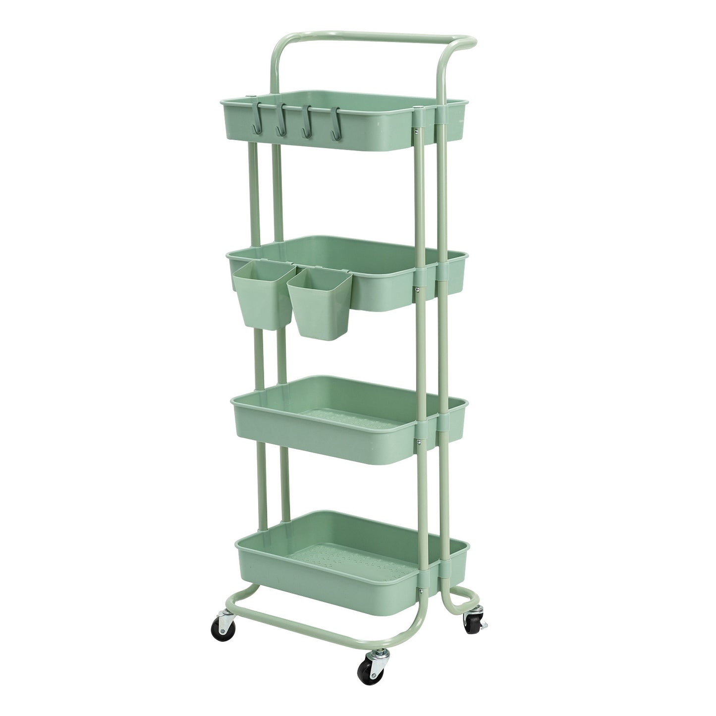 Kandoka Trolley Cart Storage Utility Rack Organiser Swivel Kitchen 4 Tier - Green