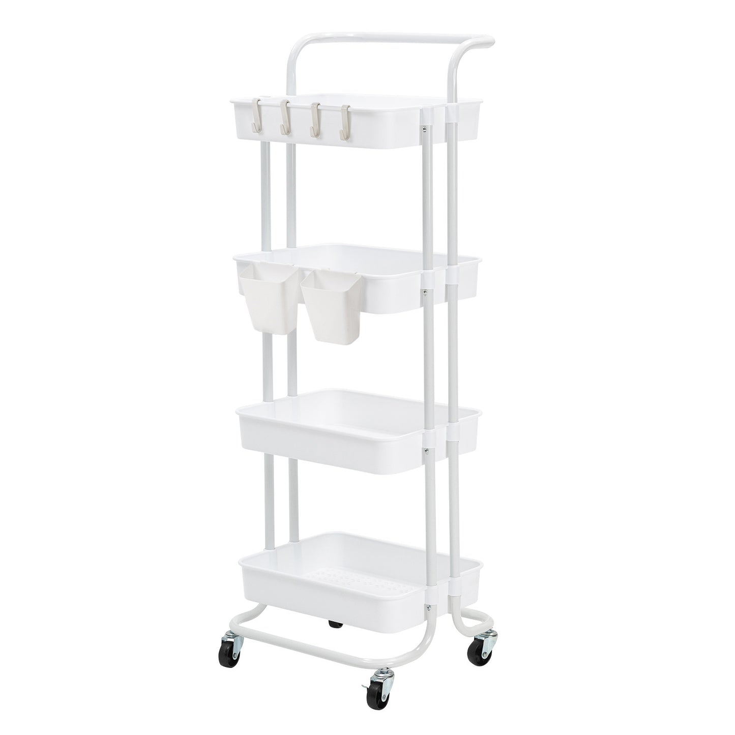 Kandoka Trolley Cart Storage Utility Rack Organiser Swivel Kitchen 4 Tier - White