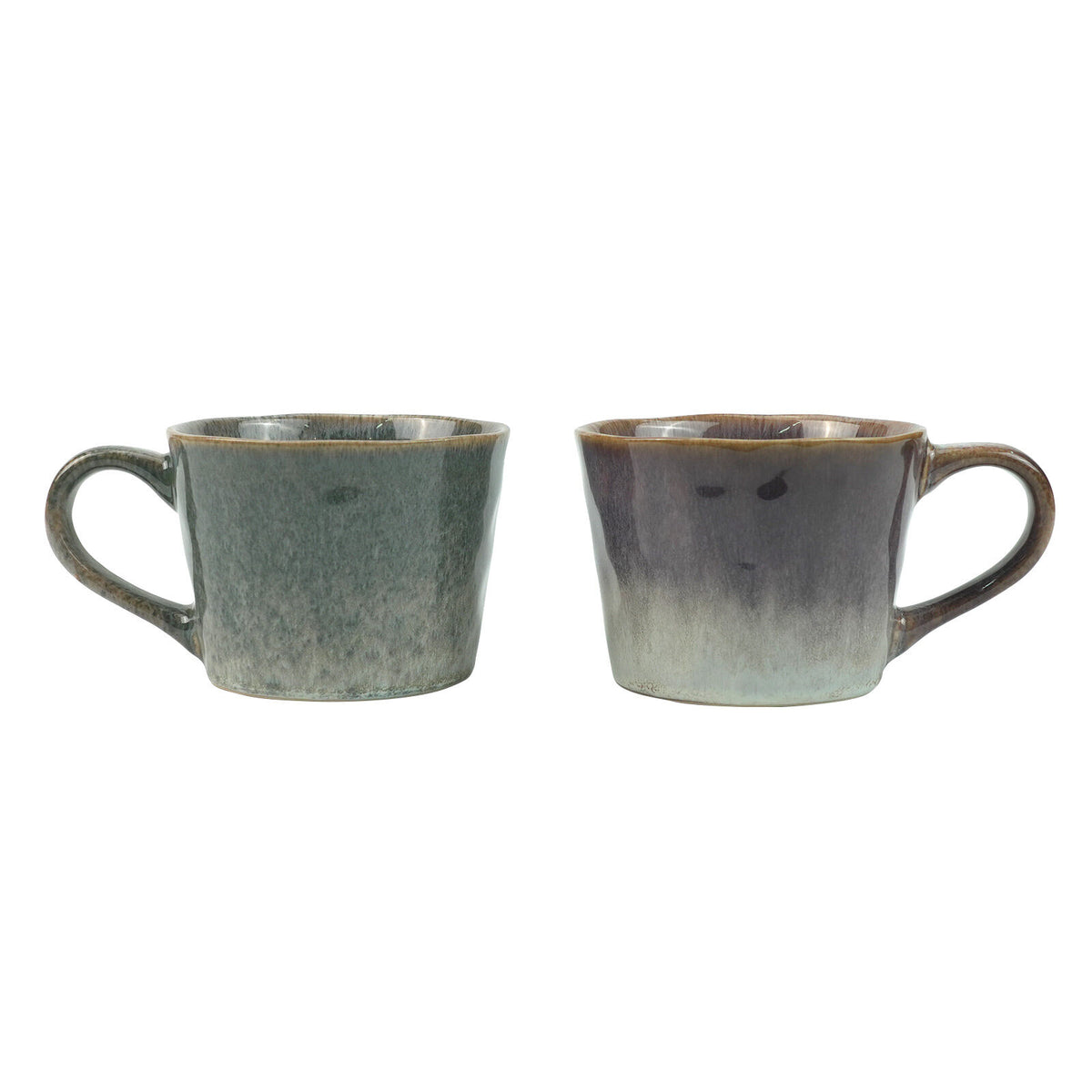 2 Set Reactive Glazed Ceramic Organic Coffee Mug 350ml Natural Earthy Grey Blue