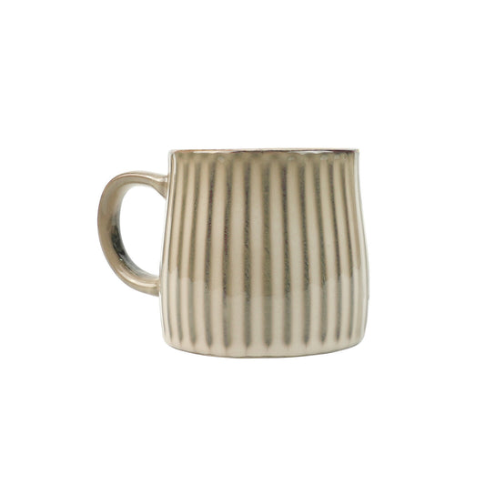 High-Fired Ceramic Stoneware Ribbed Stripe Mug 460ml Matt Earthy Brown