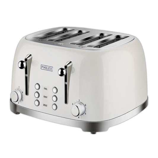 PHILEX 4-Slice Toaster Bread Reheat Retro - Off-White