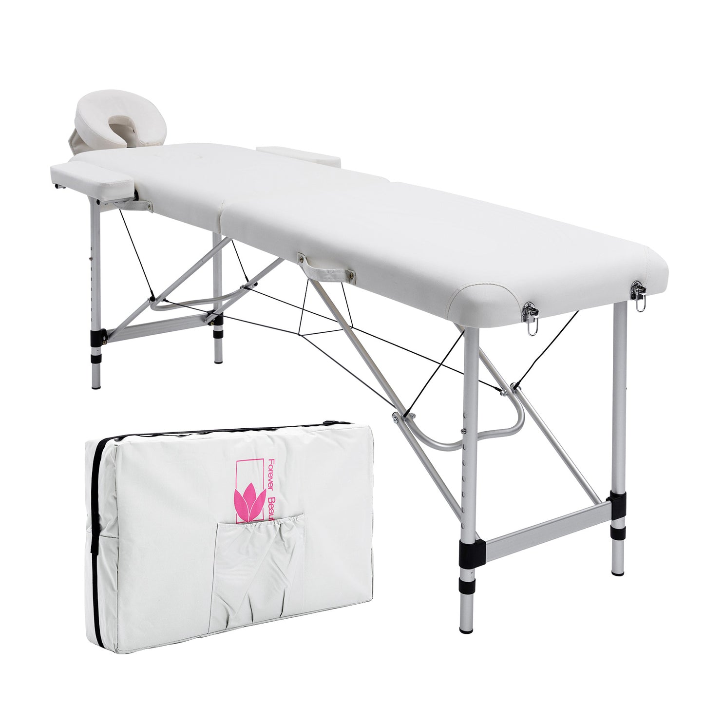 Forever Beauty Portable Beauty Massage Table Bed 2 Fold 55cm Aluminium Therapy Waxing - White