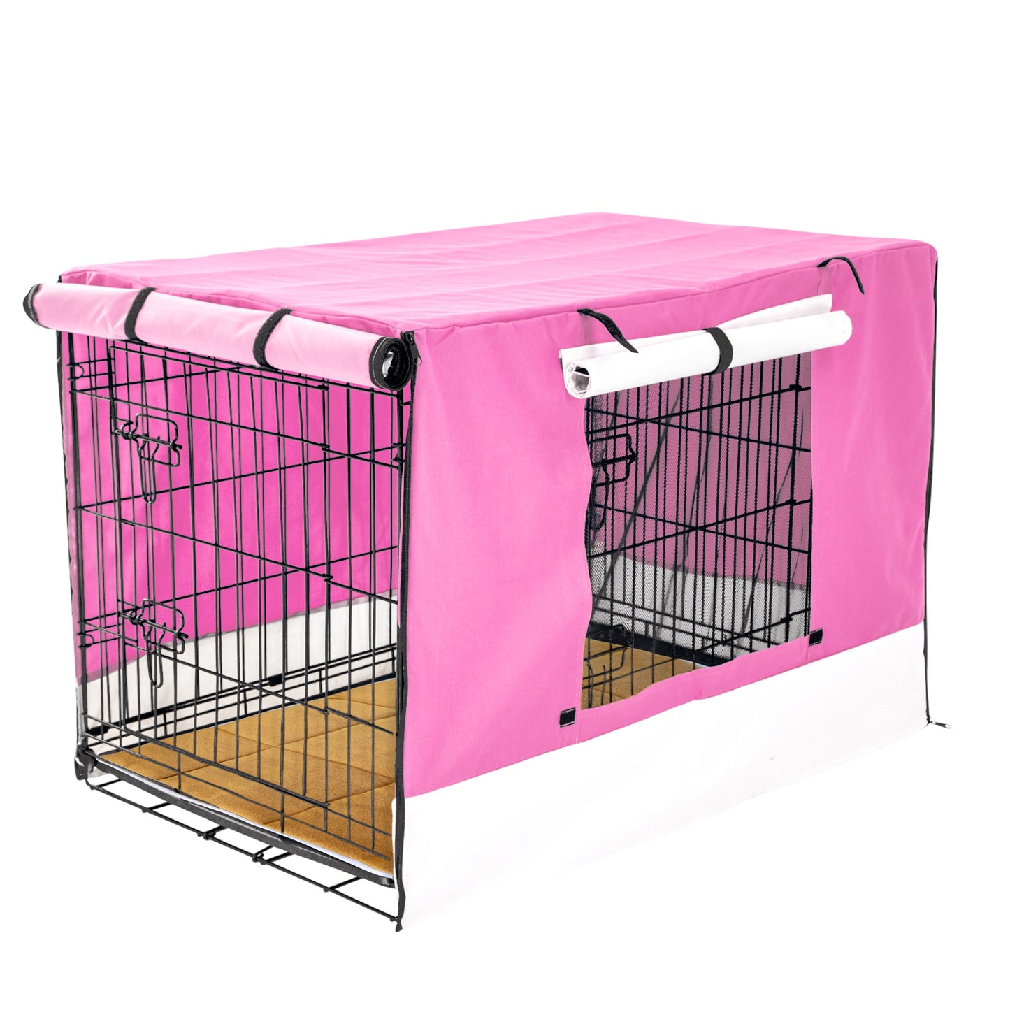 Paw Mate Wire Dog Cage Crate 48in with Tray + Cushion Mat + Pink Cover Combo