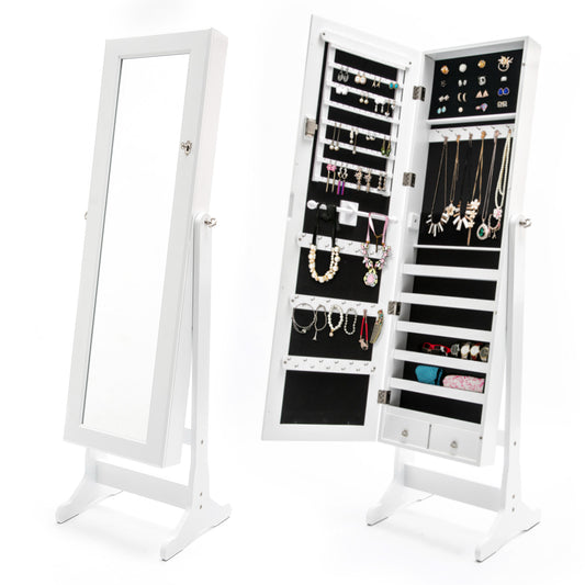 La Bella Mirror Jewellery Cabinet LOWE 146cm Organiser 2 Drawers - White