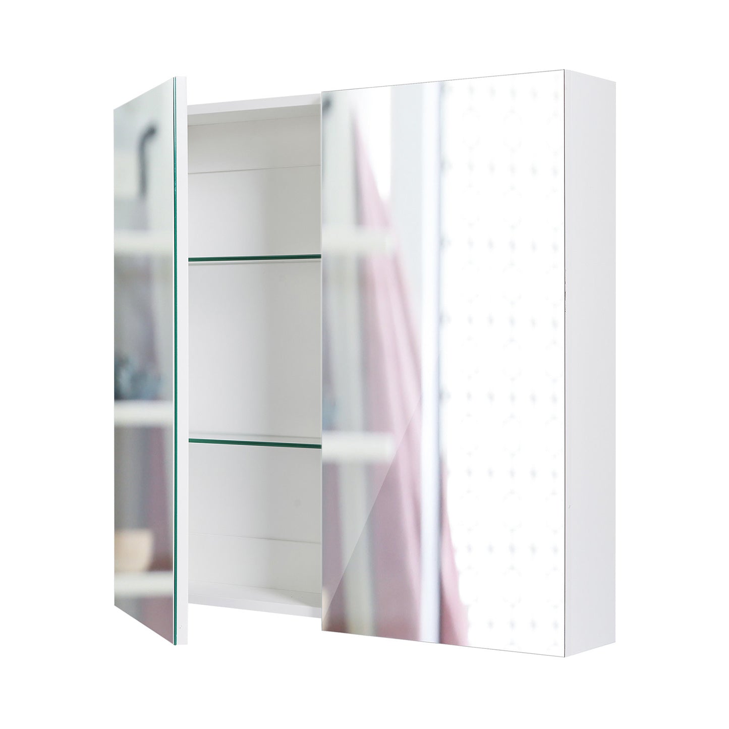 La Bella Bathroom Mirror Cabinet Wall Twin Door Shaving Storage 60 x 72 cm - White