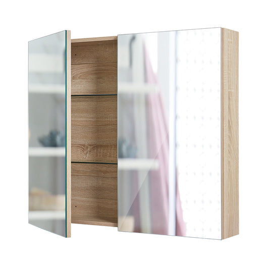 La Bella Bathroom Mirror Cabinet Wall Twin Door Shaving Storage 75 x 72 cm - Oak