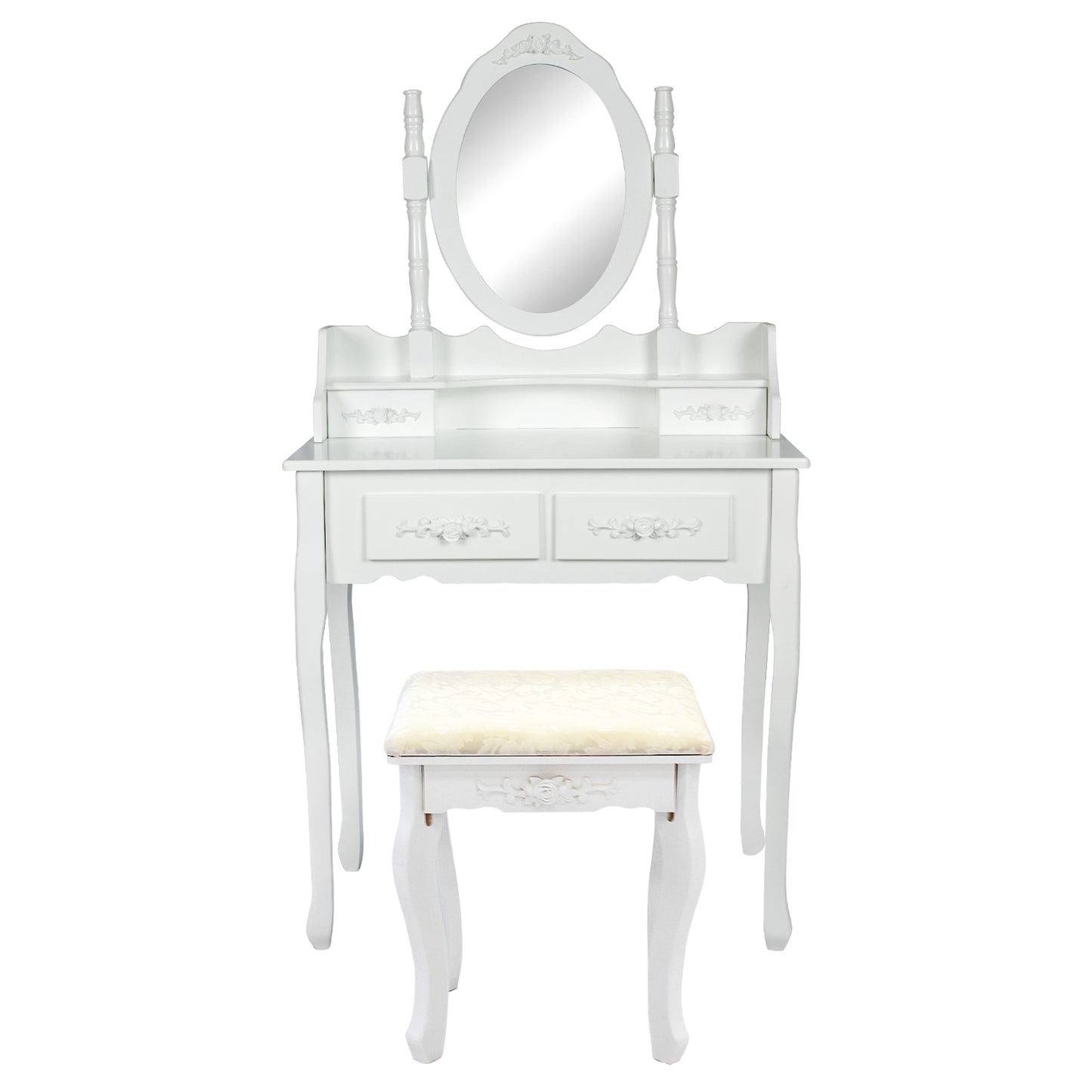 La Bella Stool Makeup Jewellery Cabinet ANGELLA 1 Mirror 4 Drawers Dressing Table - White