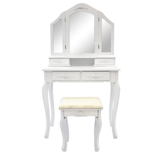 La Bella Stool Makeup Jewellery Cabinet DIANA 3 Mirror 4 Drawers Dressing Table - White